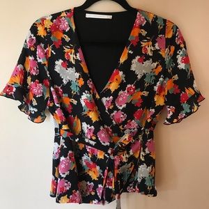 Floral blouse, wrap-around